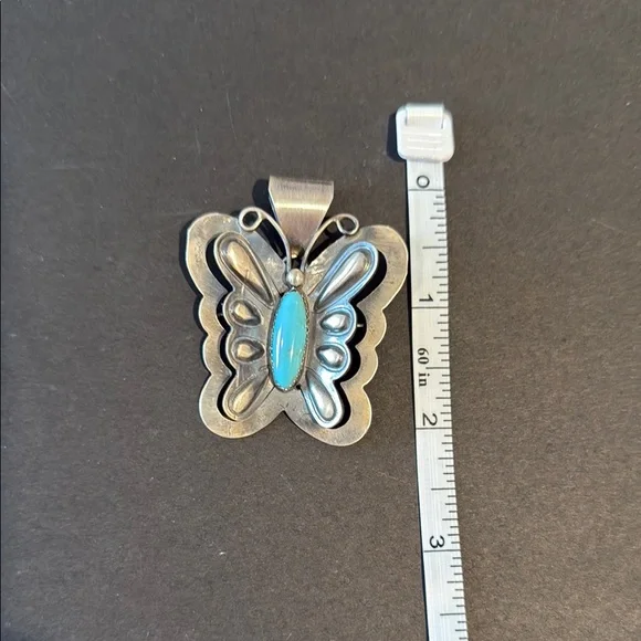 Silver and Turquoise Butterfly Pendant / Brooch - Picture 7 of 9